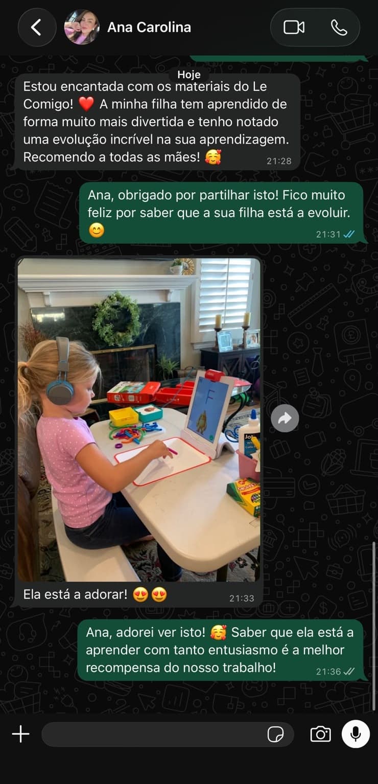 Testemunho da Ana Carolina sobre a filha a usar o Lê Comigo