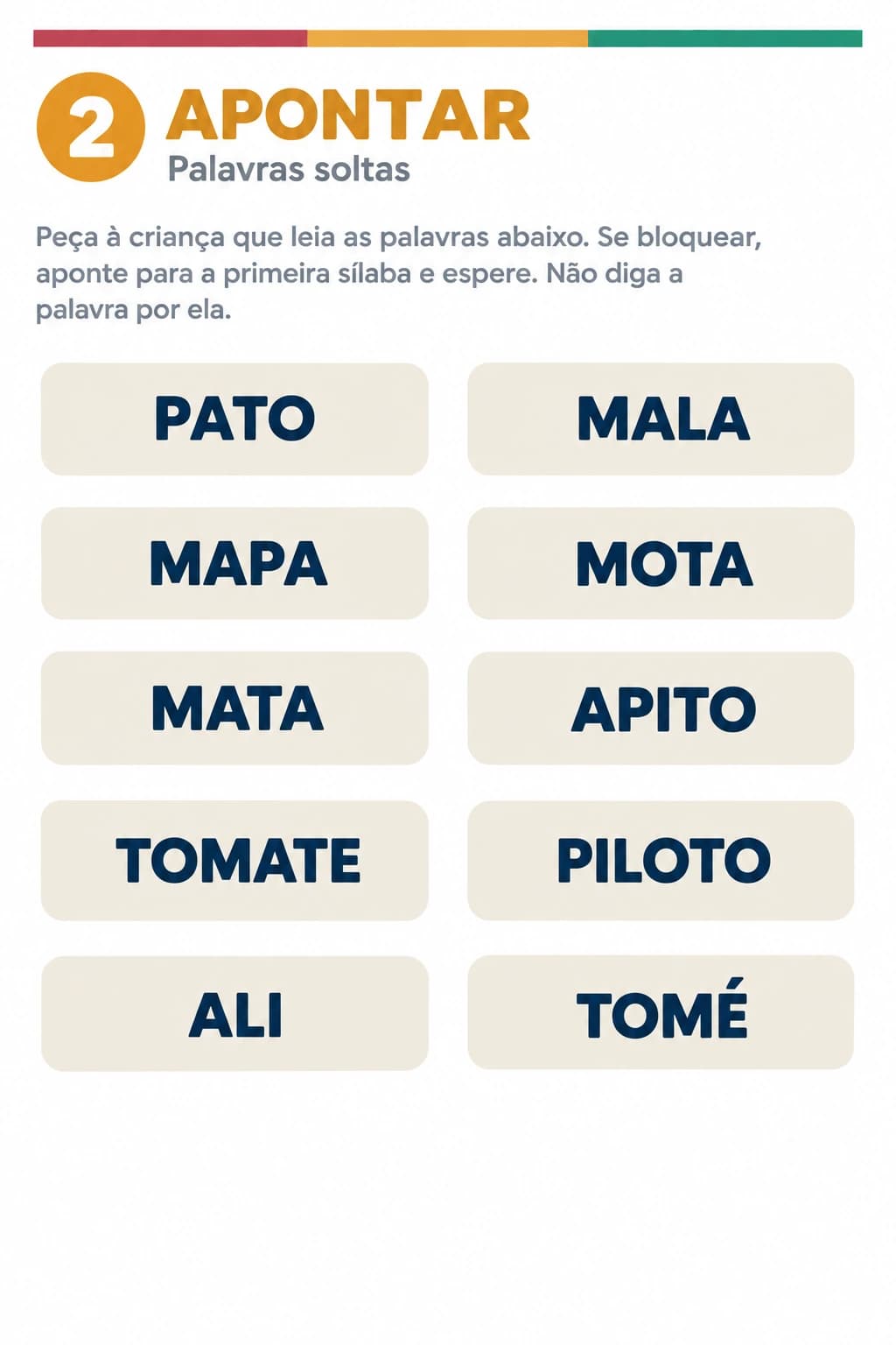 Página APONTAR do Livro 1, com dez palavras soltas