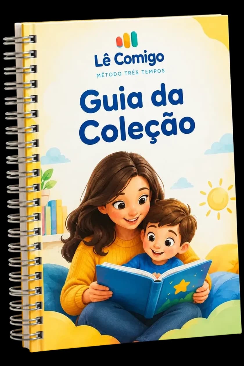 Capa do Guia da Coleção, com uma mãe e o filho a ler juntos