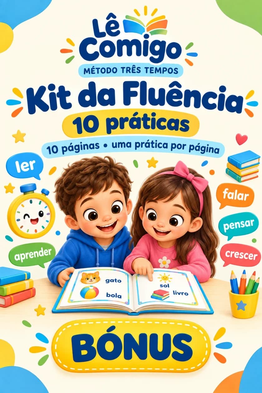 Capa do Kit da Fluência, com duas crianças a ler um livro aberto
